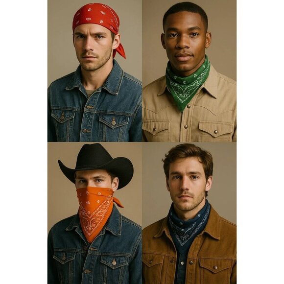 Red White Blue Colorful Bandanas 21x21 Inch Square Western Style Set of 3 - Picture 12 of 13